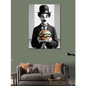 Kanvas Tablo Charlie Chaplin Ve Hamburger 50x70 cm