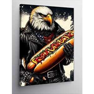 Kanvas Tablo Deri Ceketli Kartal Ve Hotdog 70x100 cm