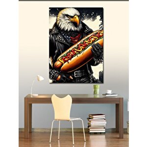 Kanvas Tablo Deri Ceketli Kartal Ve Hotdog 50x70 cm