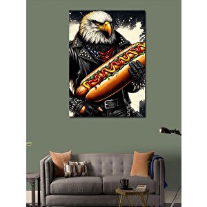 Kanvas Tablo Deri Ceketli Kartal Ve Hotdog 50x70 cm