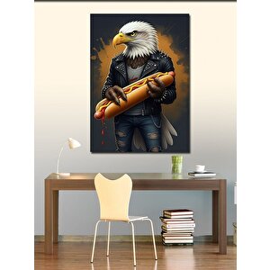 Kanvas Tablo Sosisli Sandviç Tutan Kartal 70x100 cm