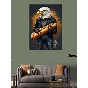 Kanvas Tablo Sosisli Sandviç Tutan Kartal 70x100 cm