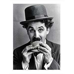 Charlie Chaplin Hamburger Yiyor Art Mdf Tablo 35cm X50cm 35x50 cm