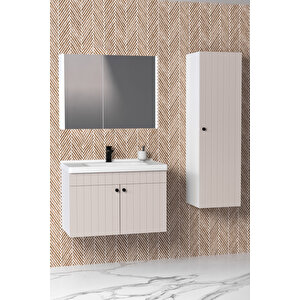 Avien 80 Cm Banyo Dolabı Bgn Aynalı - Boy Dolap Dahil Krem