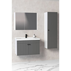 Avien 80 Cm Banyo Dolabı Bgn Aynalı - Boy Dolap Dahil Antrasit