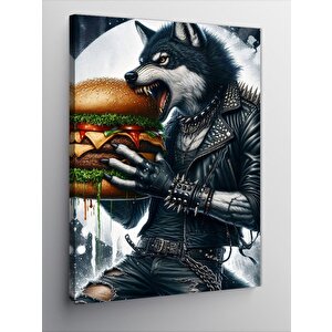 Kanvas Tablo Hamburger Yiyen Kurt 70x100 cm