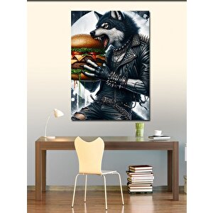 Kanvas Tablo Hamburger Yiyen Kurt 70x100 cm