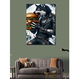 Kanvas Tablo Hamburger Yiyen Kurt 70x100 cm