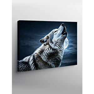 Kanvas Tablo Ay Işığında Uluyan Kurt 100x140 cm