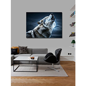 Kanvas Tablo Ay Işığında Uluyan Kurt 100x140 cm