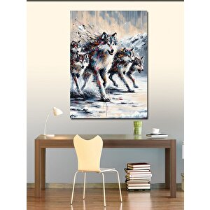 Kanvas Tablo Karlı Kurtlar 100x140 cm