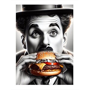 Hamburger Yiyen Charlie Chaplin Model Mdf Tablo 25cmx 35cm 25x35 cm