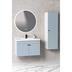 Avien 80 Cm Banyo Dolabı Orz Aynalı - Boy Dolap Dahil Mavi