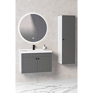Avien 80 Cm Banyo Dolabı Orz Aynalı - Boy Dolap Dahil Antrasit
