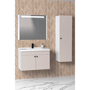 Avien 80 Cm Banyo Dolabı Npl Aynalı - Boy Dolap Dahil Krem