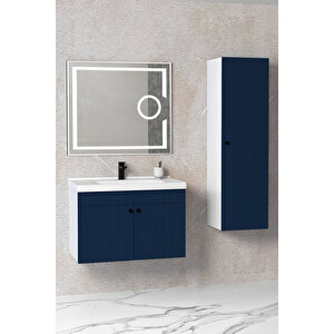 Avien 80 Cm Banyo Dolabı Kiev Aynalı - Boy Dolap Dahil Lacivert