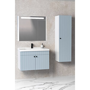 Avien 80 Cm Banyo Dolabı Npl Aynalı - Boy Dolap Dahil Mavi