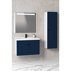 Avien 80 Cm Banyo Dolabı Npl Aynalı - Boy Dolap Dahil Lacivert