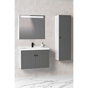 Avien 80 Cm Banyo Dolabı Npl Aynalı - Boy Dolap Dahil Antrasit