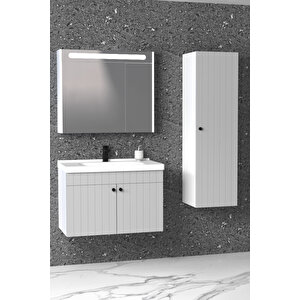 Avien 80 Cm Banyo Dolabı Npl Aynalı - Boy Dolap Dahil Gri