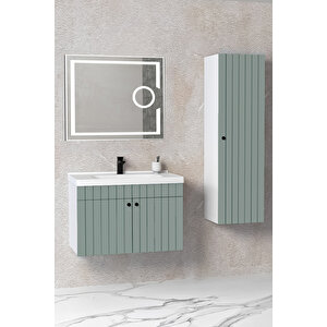 Avien 80 Cm Banyo Dolabı Kiev Aynalı - Boy Dolap Dahil Yeşil