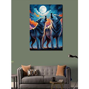Kanvas Tablo Ay'a Uluyan Kurtlar 100x140 cm