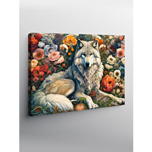 Kanvas Tablo Çiçekler Arasında Kurt Figürü 50x70 cm