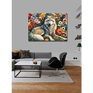 Kanvas Tablo Çiçekler Arasında Kurt Figürü 50x70 cm