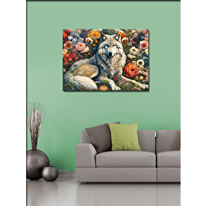 Kanvas Tablo Çiçekler Arasında Kurt Figürü 50x70 cm