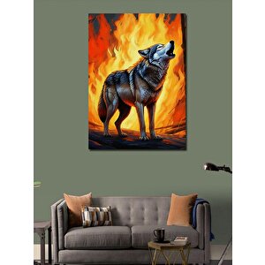 Kanvas Tablo Alevlerin İçindeki Kurt 100x140 cm