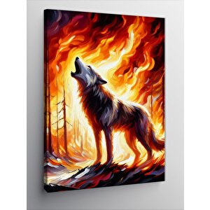 Kanvas Tablo Alevler İçinde Kurt 70x100 cm
