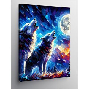 Kanvas Tablo Gece Uluyan Kurtlar 100x140 cm
