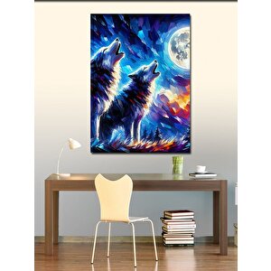 Kanvas Tablo Gece Uluyan Kurtlar 100x140 cm