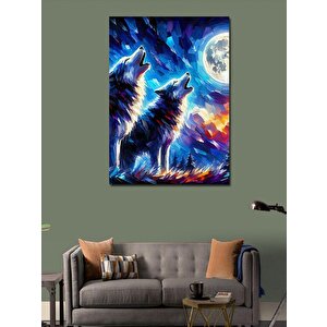 Kanvas Tablo Gece Uluyan Kurtlar 100x140 cm