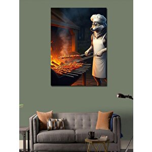 Kanvas Tablo Mangal Başında Aşçı Kurt 70x100 cm