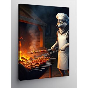 Kanvas Tablo Mangal Başında Aşçı Kurt 100x140 cm