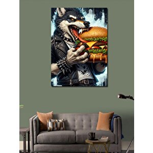 Kanvas Tablo Burger Yiyen Kurt 50x70 cm