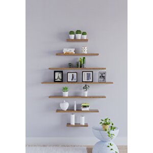 Mat Safir Meşe 7li Mdf Uçan Duvar Rafı Gizli Bağlantı Kitaplık