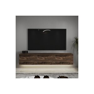 Neon Led Işıklı Duvara Monte,3 Kapaklı Tv Ünitesi,tv Sehpası Sandık Ceviz