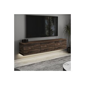 Neon Led Işıklı Duvara Monte,3 Kapaklı Tv Ünitesi,tv Sehpası Sandık Ceviz