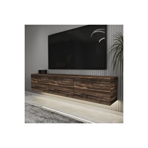 Neon Led Işıklı Duvara Monte,3 Kapaklı Tv Ünitesi,tv Sehpası Sandık Ceviz