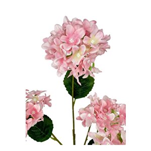 Yapay Çiçek Ortanca 3 Toplu Pembe Tek Dal Tomurcuklu 75*25cm Kumaş Çiçek Uzun Dal