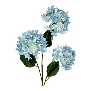 Yapay Çiçek Ortanca 3 Toplu Mavi Tek Dal Tomurcuklu 75*25cm Kumaş Çiçek Uzun Dal