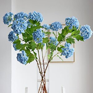 Yapay Çiçek Ortanca 3 Toplu Mavi Tek Dal Tomurcuklu 75*25cm Kumaş Çiçek Uzun Dal