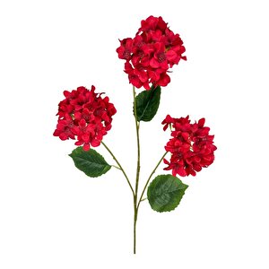 Yapay Çiçek Ortanca 3 Toplu Kırmızı Tek Dal Tomurcuklu 75*25cm Kumaş Çiçek Uzun Dal
