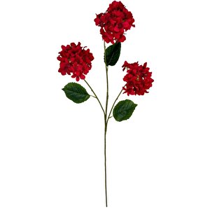 Yapay Çiçek Ortanca 3 Toplu Kırmızı Tek Dal Tomurcuklu 75*25cm Kumaş Çiçek Uzun Dal