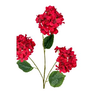 Yapay Çiçek Ortanca 3 Toplu Kırmızı Tek Dal Tomurcuklu 75*25cm Kumaş Çiçek Uzun Dal