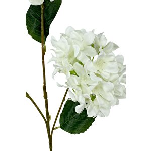 Yapay Çiçek Ortanca 3 Toplu Beyaz Tek Dal Tomurcuklu 75*25cm Kumaş Çiçek Uzun Dal