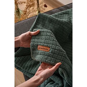 Wellsoft Tek Kişilik Kareli Battaniye - Peluş Tv Battaniyesi 100x170 Cm Yeşil