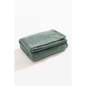 Wellsoft Tek Kişilik Kareli Battaniye - Peluş Tv Battaniyesi 100x170 Cm Yeşil